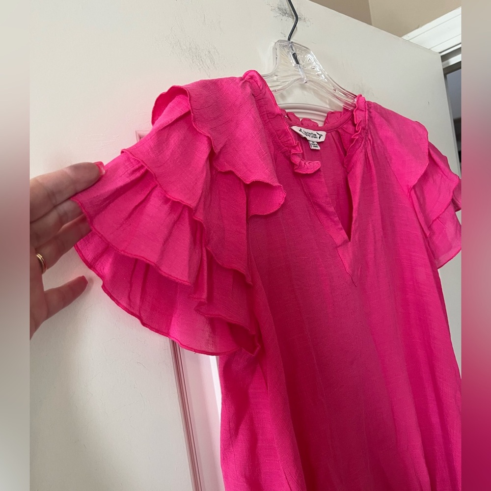 Nanette Lepore Fuchsia Ruffle Sleeve Blouse Women’s Size Medium - Picture 11 of 16